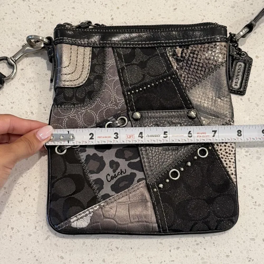 Vtg Coach Patchwork Crossbody Bag Small Black Leopard Leather Studded 42070 Y2K